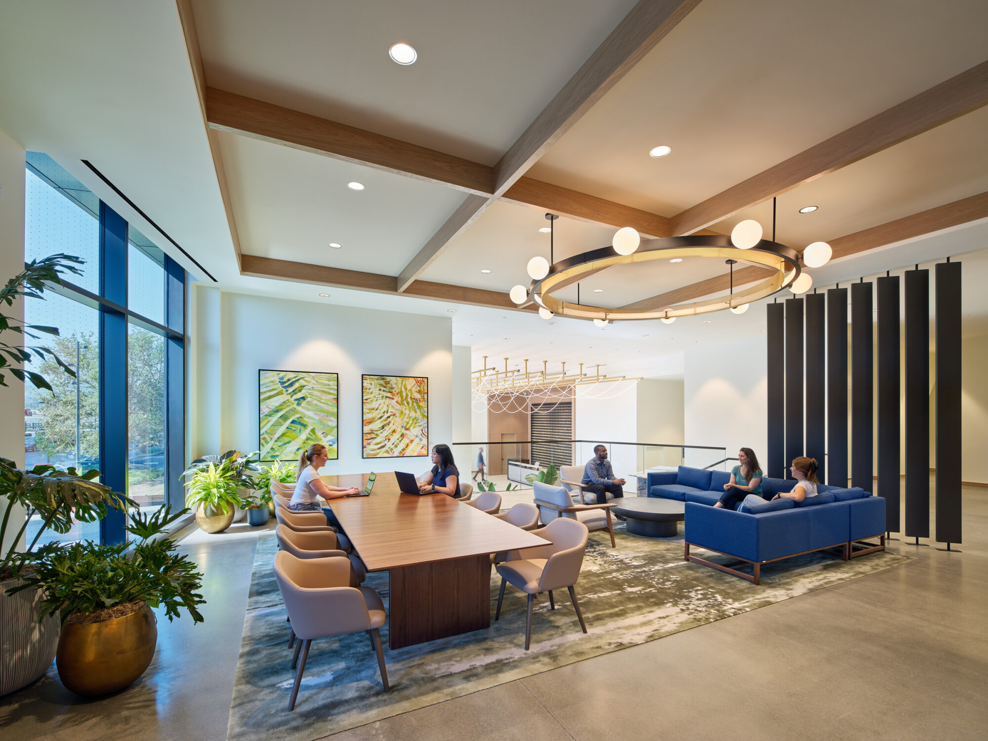 Tenant lounge with working spaces