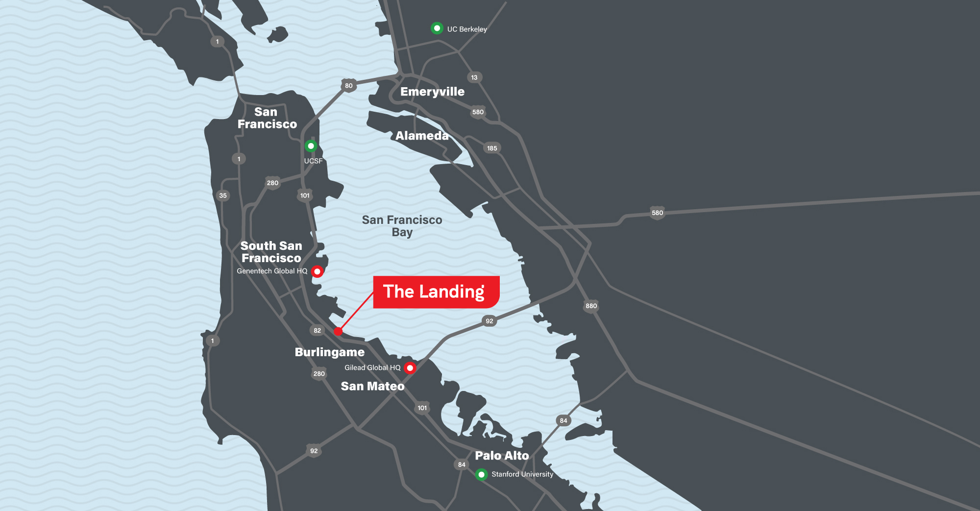 Map showing convenient commute options to The Landing Burlingame